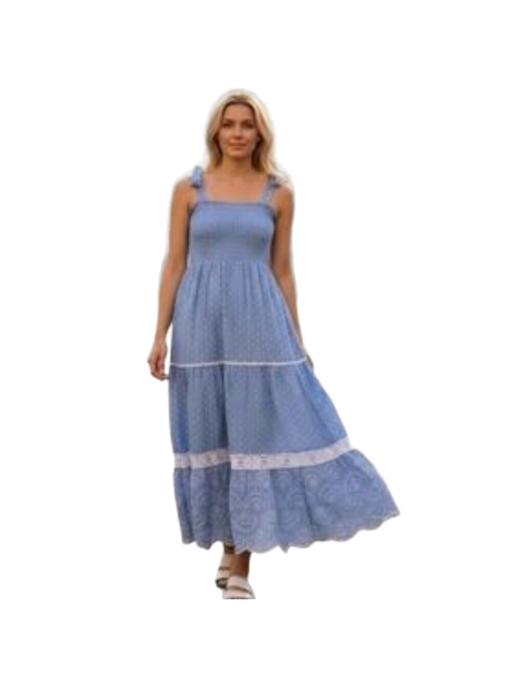 Shabby Chic Blue Lace Trim Maxi Dress Women's Size 4
